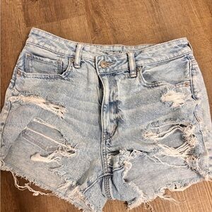 American Eagle Outfitters Light Blue Distressed Denim Shorts